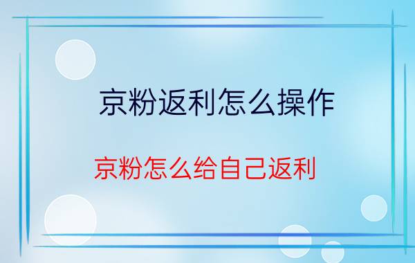 京粉返利怎么操作 京粉怎么给自己返利？